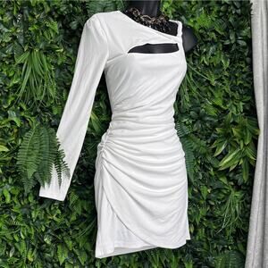 ZARA Dress Women XS‎ White One Shoulder Mini Ruched Cut Out Party 1928